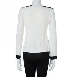Pre Owned Roland Mouret Monochrome Power Shoulder Long Sleeve Silk Blouse S