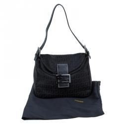 Pre Owned Fendi Black Zucchino Canvas Shoulder Bag