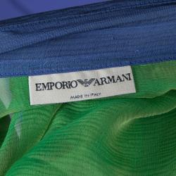 Pre Owned Emporio Armani Green Blue Silk Top Skirt Combo S/L