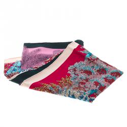 Pre Owned Hermes Red Silk Les Legendes De l'Arbre Coloriage Square Scarf