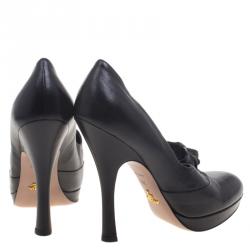 Pre Owned Prada Black Leather Ruffle Platform Pumps Size 39.5