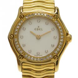 Pre Owned Ebel Mother of Pearl 18K Yellow Gold Diamond Sportwave Women's Wristwatch 24MM