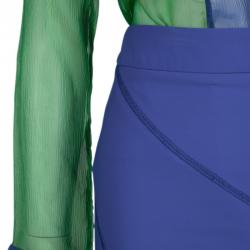 Pre Owned Emporio Armani Green Blue Silk Top Skirt Combo S/L