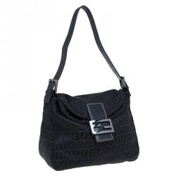 Pre Owned Fendi Black Zucchino Canvas Shoulder Bag