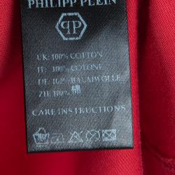 Pre Owned Philipp Plein Couture DC Comics Red Batman Embellished T-Shirt XS