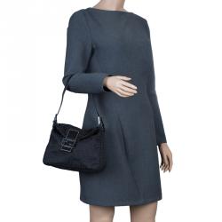 Pre Owned Fendi Black Zucchino Canvas Shoulder Bag