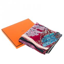 Pre Owned Hermes Red Silk Les Legendes De l'Arbre Coloriage Square Scarf