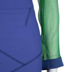Pre Owned Emporio Armani Green Blue Silk Top Skirt Combo S/L