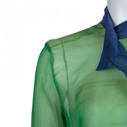 Pre Owned Emporio Armani Green Blue Silk Top Skirt Combo S/L