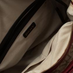 Pre Owned DKNY Beige/Burgundy Canvas and Leather Town and Country Hobo