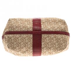 Pre Owned DKNY Beige/Burgundy Canvas and Leather Town and Country Hobo