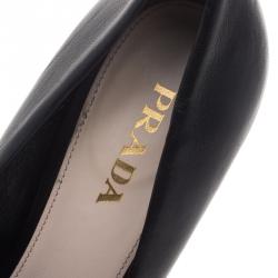 Pre Owned Prada Black Leather Ruffle Platform Pumps Size 39.5
