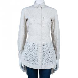 Azzedine Alaia Eyelet Cream Button Down Shirt M