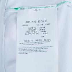 Pre Owned Armani Junior White Logo Embroidered Crew Neck T Shirt 10 Yrs