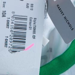 Pre Owned Armani Junior White Logo Embroidered Crew Neck T Shirt 10 Yrs