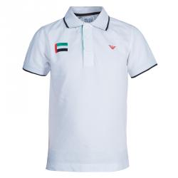 Pre Owned Armani Junior White Logo Embroidered Polo Shirt 8 Yrs