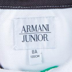 Pre Owned Armani Junior White Logo Embroidered Polo Shirt 8 Yrs