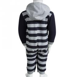Pre Owned Armani Baby Grey Cotton Striped Hooded Zip Front Onesie 6 Months