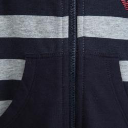 Pre Owned Armani Baby Grey Cotton Striped Hooded Zip Front Onesie 6 Months