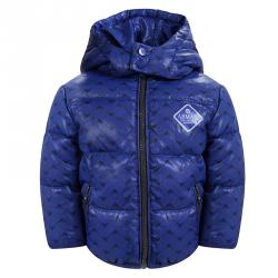 Pre Owned Armani Baby Blue Logo Printed Puffer Jacket 6 Months