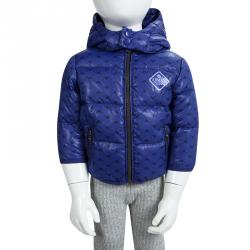 Pre Owned Armani Baby Blue Logo Printed Puffer Jacket 6 Months