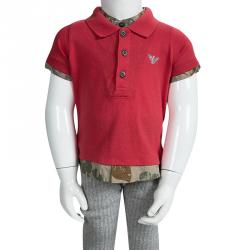 Pre Owned Armani Baby Red Cotton Faux Double Layer Polo T-Shirt 9 Months