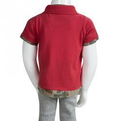 Pre Owned Armani Baby Red Cotton Faux Double Layer Polo T-Shirt 9 Months