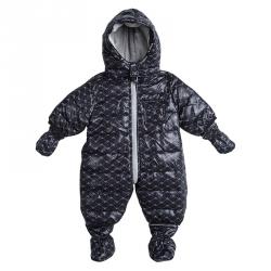 Pre Owned Armani Baby Navy Blue Logo Printed Hooded Snowsuit , Booties and Gloves Set 1 Month