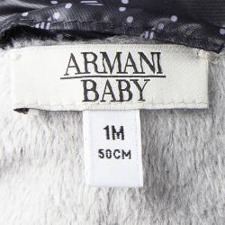 Pre Owned Armani Baby Navy Blue Logo Printed Hooded Snowsuit , Booties and Gloves Set 1 Month