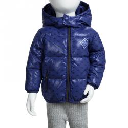 Pre Owned Armani Baby Blue Logo Printed Puffer Jacket 9 Months
