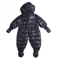 Pre Owned Armani Baby Navy Blue Logo Printed Hooded Snowsuit , Booties and Gloves Set 3 Months