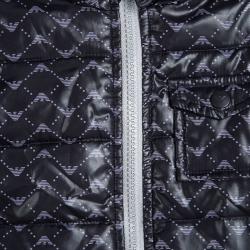 Pre Owned Armani Baby Navy Blue Logo Printed Hooded Snowsuit , Booties and Gloves Set 3 Months