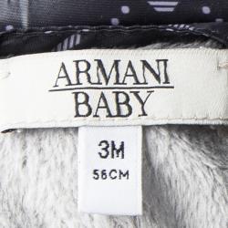 Pre Owned Armani Baby Navy Blue Logo Printed Hooded Snowsuit , Booties and Gloves Set 3 Months