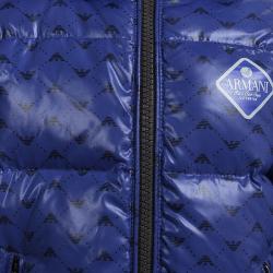 Pre Owned Armani Baby Blue Logo Printed Puffer Jacket 9 Months