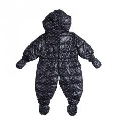 Pre Owned Armani Baby Navy Blue Logo Printed Hooded Snowsuit , Booties and Gloves Set 1 Month