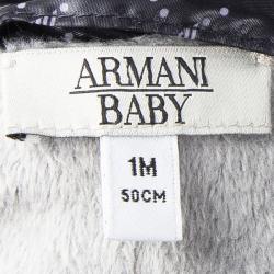 Pre Owned Armani Baby Navy Blue Logo Printed Hooded Snowsuit , Booties and Gloves Set 1 Month