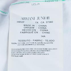 Pre Owned Armani Junior White Logo Embroidered Crew Neck T Shirt 14 Yrs