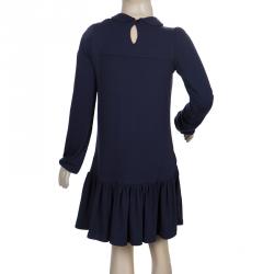 Pre Owned Armani Junior Navy Peter-Pan Collar Long Sleeve Dress 7 Yrs