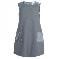 Pre Owned Armani Junior Grey Sequin Pocket Detail Sleeveless Jersey Dress 2 Yrs 