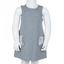 Pre Owned Armani Junior Grey Sequin Pocket Detail Sleeveless Jersey Dress 2 Yrs 