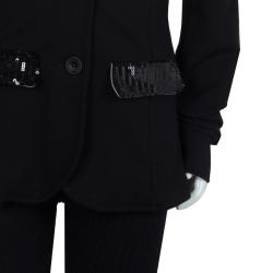 Pre Owned Armani Junior Black Sequinned Faux Pocket Detail Blazer 12 Yrs