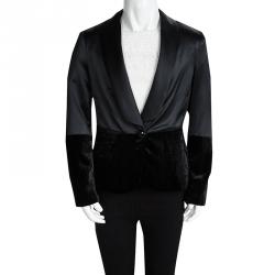 Armani Junior Black Satin Velvet Panel Detail Blazer 10 Yrs