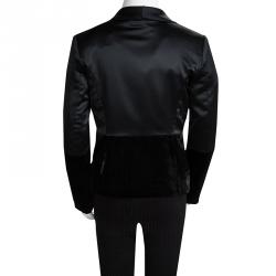 Armani Junior Black Satin Velvet Panel Detail Blazer 10 Yrs