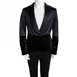 Pre Owned Armani Junior Black Satin Velvet Panel Detail Blazer 8 Yrs