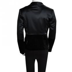 Pre Owned Armani Junior Black Satin Velvet Panel Detail Blazer 8 Yrs