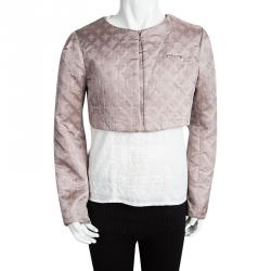 Pre Owned Armani Junior Beige Diamond Jacquard Long Sleeve Bolero Jacket 14 Yrs