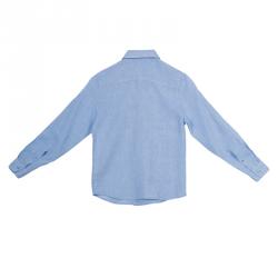 Pre Owned Armani Junior Blue Long Sleeve Buttondown Linen Shirt 7 Yrs