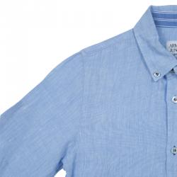 Pre Owned Armani Junior Blue Long Sleeve Buttondown Linen Shirt 7 Yrs