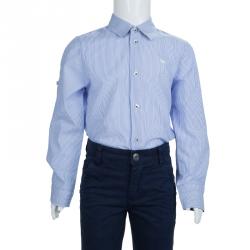 Pre Owned Armani Junior Blue Striped Long Sleeve Buttondown Cotton Shirt 6 Yrs