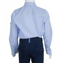 Pre Owned Armani Junior Blue Striped Long Sleeve Buttondown Cotton Shirt 6 Yrs